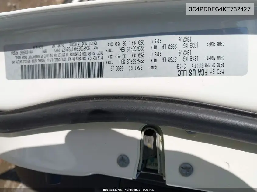 3C4PDDEG4KT732427 2019 Dodge Journey Gt Awd