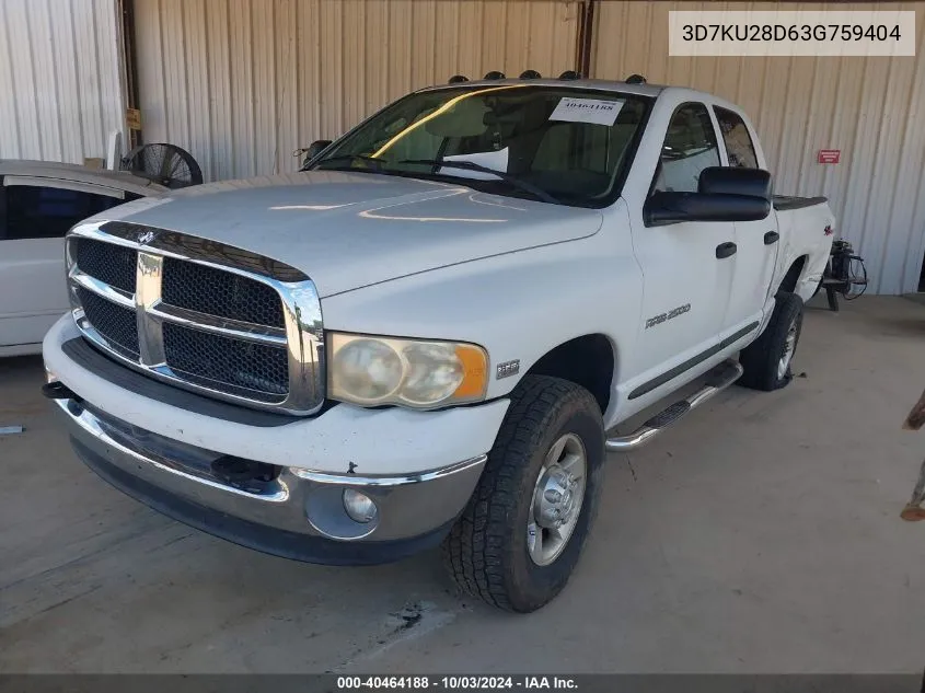 3D7KU28D63G759404 2003 Dodge Ram 2500 Slt/Laramie/St