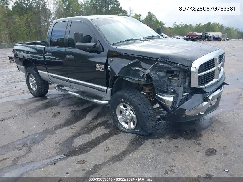 2007 Dodge Ram 2500 Slt/Trx4 Off Road/Sport/Power Wagon VIN: 3D7KS28C87G753381 Lot: 39039516
