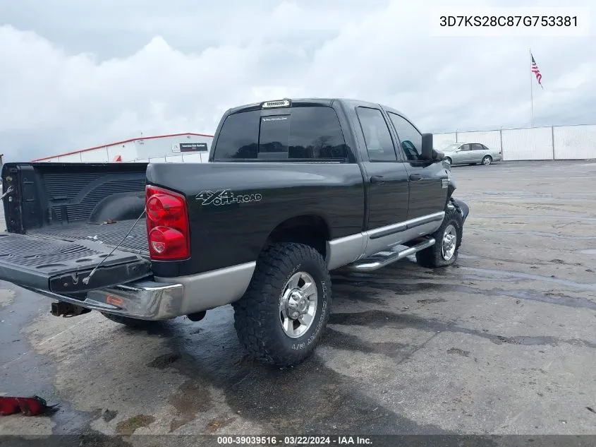2007 Dodge Ram 2500 Slt/Trx4 Off Road/Sport/Power Wagon VIN: 3D7KS28C87G753381 Lot: 39039516