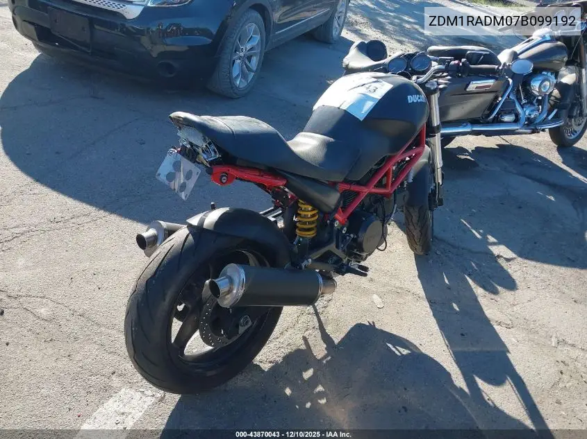 2007 Ducati Monster 695 VIN: ZDM1RADM07B099192 Lot: 43870043