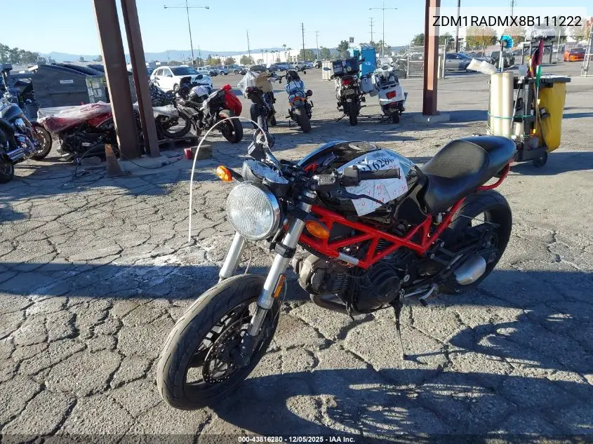 2008 Ducati Monster 695 VIN: ZDM1RADMX8B111222 Lot: 43816280