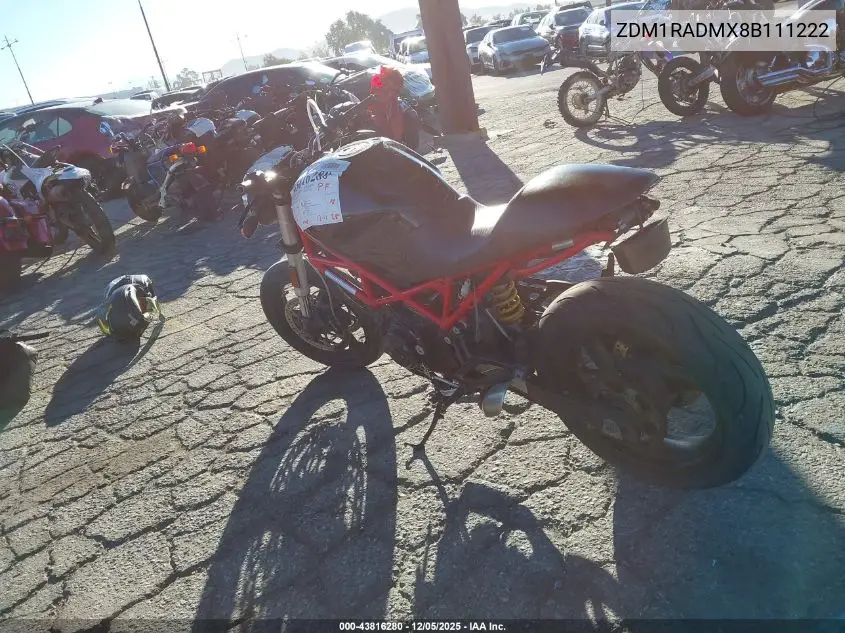 2008 Ducati Monster 695 VIN: ZDM1RADMX8B111222 Lot: 43816280