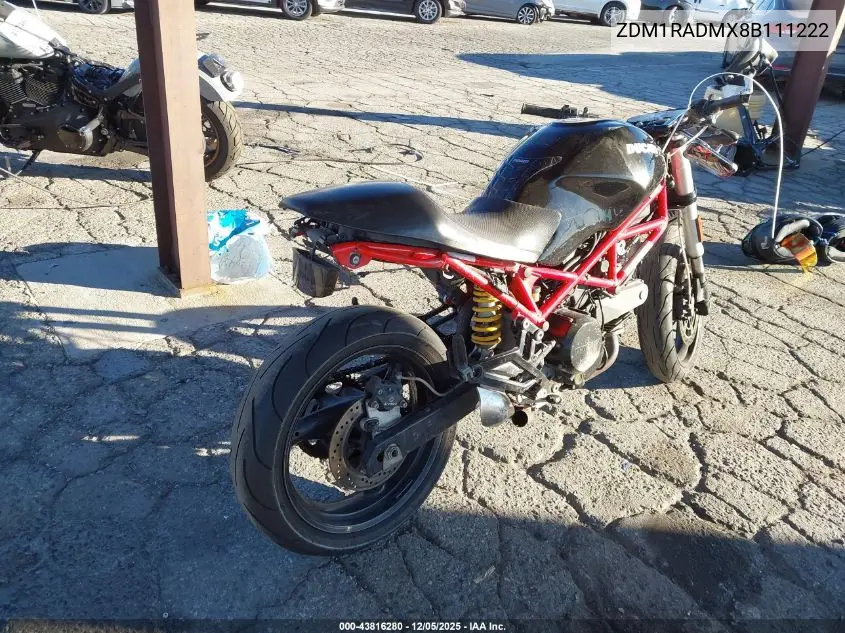 2008 Ducati Monster 695 VIN: ZDM1RADMX8B111222 Lot: 43816280