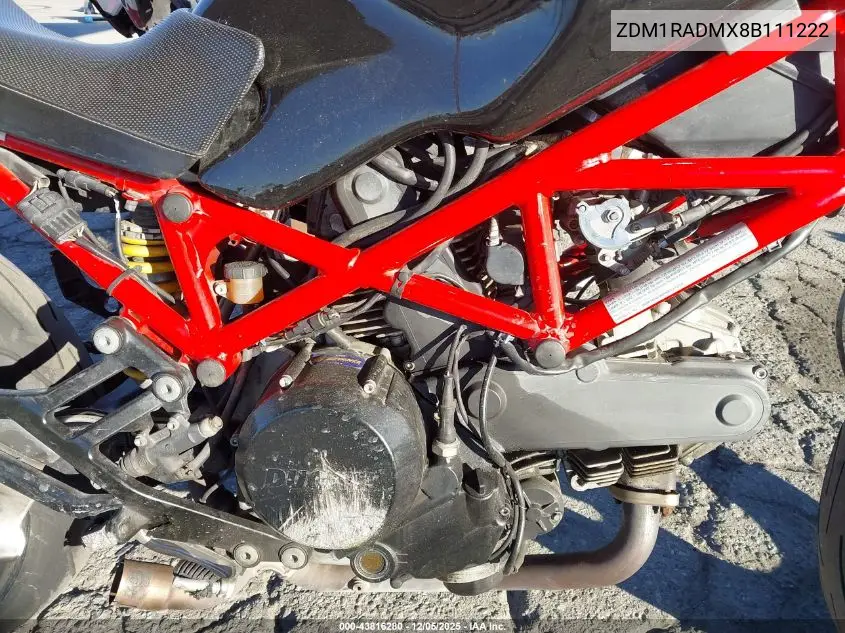2008 Ducati Monster 695 VIN: ZDM1RADMX8B111222 Lot: 43816280