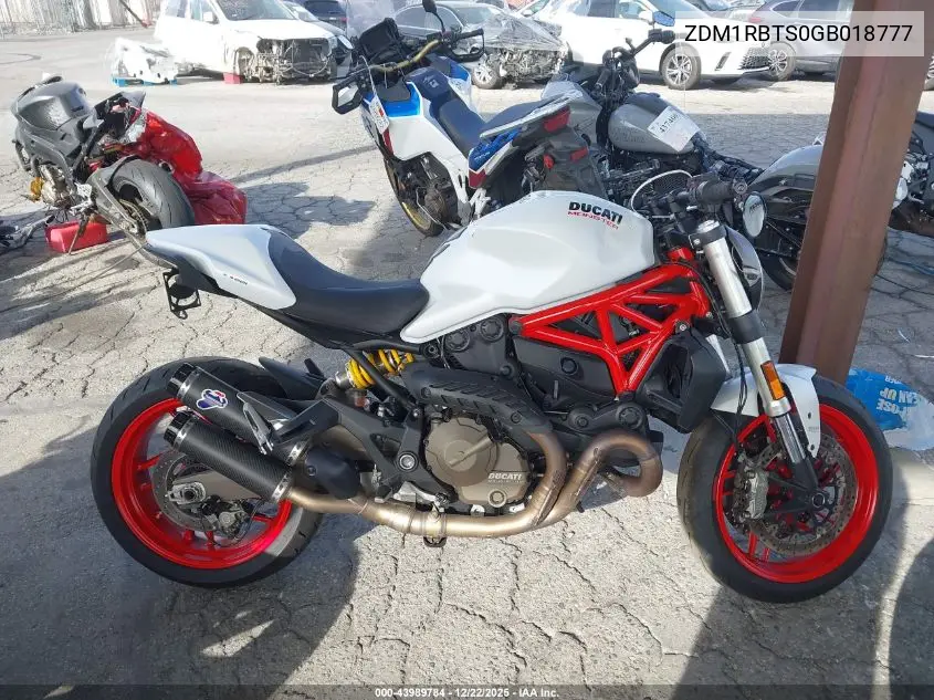 2016 Ducati Monster 821 VIN: ZDM1RBTS0GB018777 Lot: 43989784