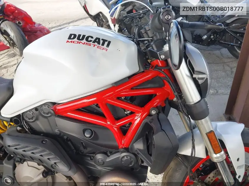 2016 Ducati Monster 821 VIN: ZDM1RBTS0GB018777 Lot: 43989784
