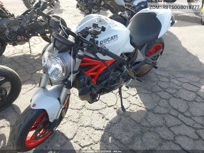 2016 Ducati Monster 821 VIN: ZDM1RBTS0GB018777 Lot: 43989784