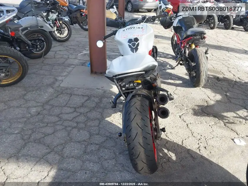 2016 Ducati Monster 821 VIN: ZDM1RBTS0GB018777 Lot: 43989784