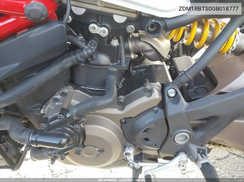 2016 Ducati Monster 821 VIN: ZDM1RBTS0GB018777 Lot: 43989784
