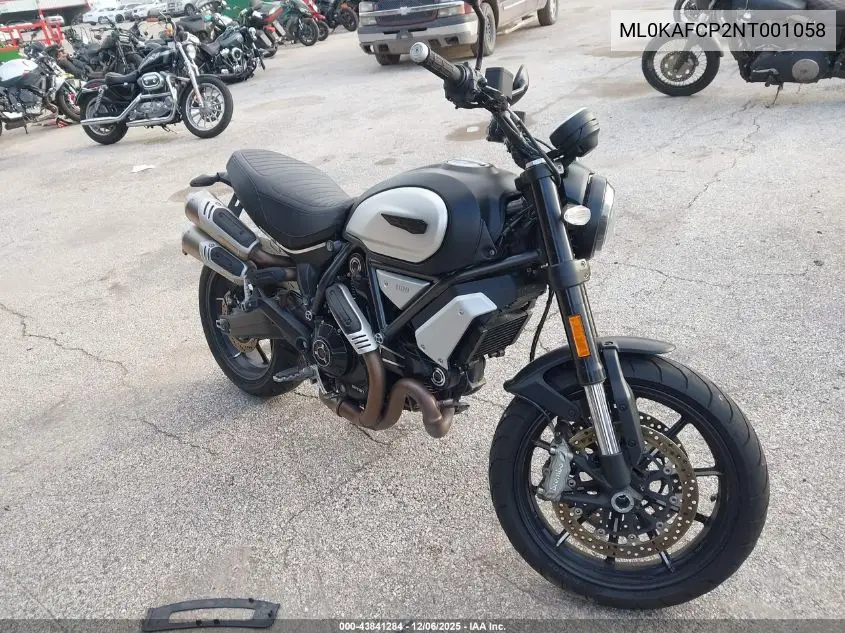 2022 Ducati Scrambler 1100/1100 Special/1100 Sport/1100 Dark Pro VIN: ML0KAFCP2NT001058 Lot: 43841284
