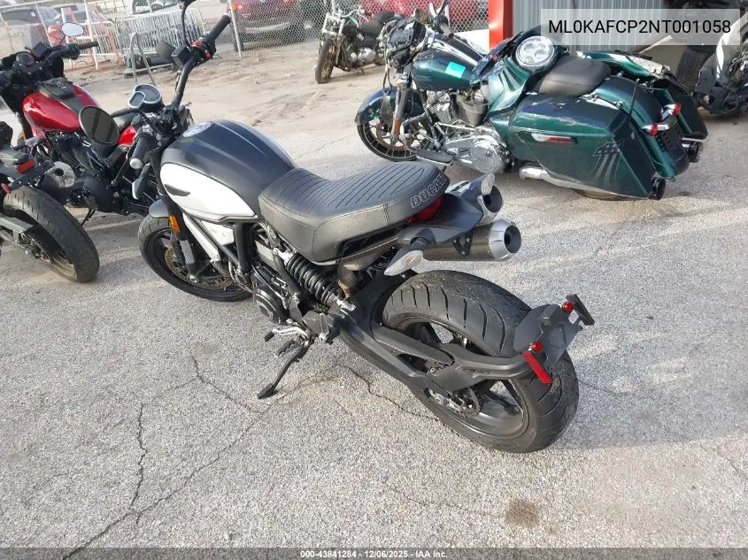 2022 Ducati Scrambler 1100/1100 Special/1100 Sport/1100 Dark Pro VIN: ML0KAFCP2NT001058 Lot: 43841284
