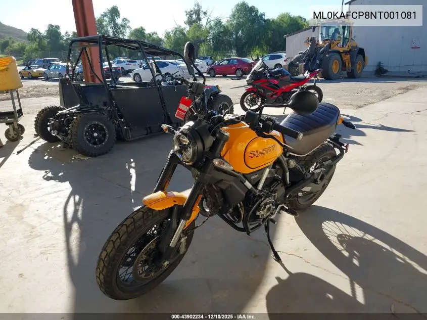 2022 Ducati Scrambler 1100/1100 Special/1100 Sport/1100 Dark Pro VIN: ML0KAFCP8NT001081 Lot: 43902234