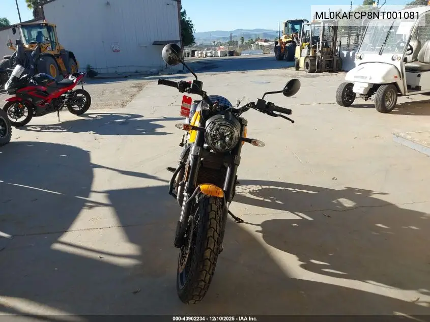 2022 Ducati Scrambler 1100/1100 Special/1100 Sport/1100 Dark Pro VIN: ML0KAFCP8NT001081 Lot: 43902234
