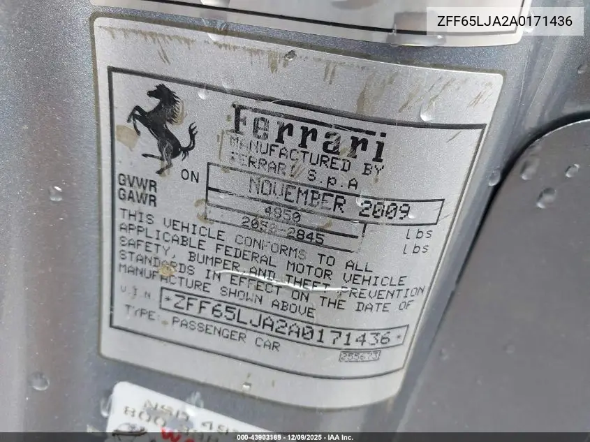 ZFF65LJA2A0171436 2010 Ferrari California