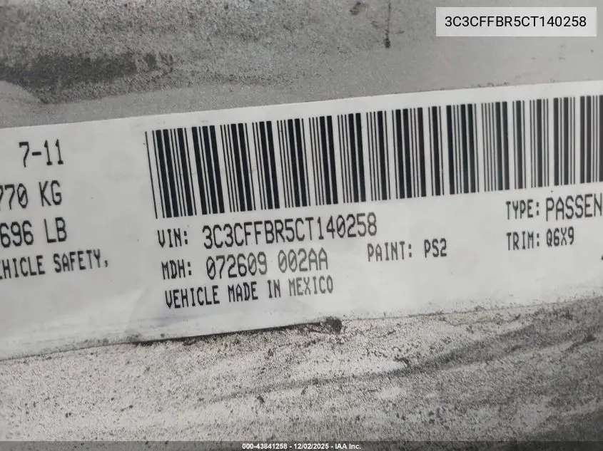 3C3CFFBR5CT140258 2012 Fiat 500 Sport
