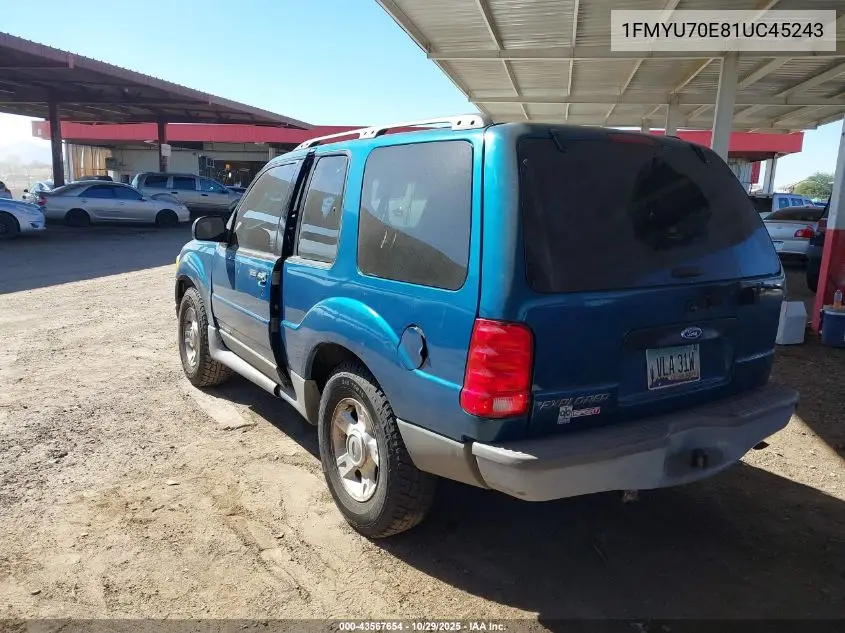 1FMYU70E81UC45243 2001 Ford Explorer Sport