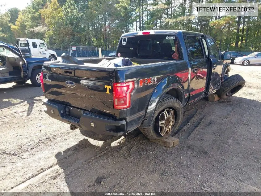 2015 Ford F150 Lariat VIN: 1FTEW1EFXFB26072 Lot: 43540382