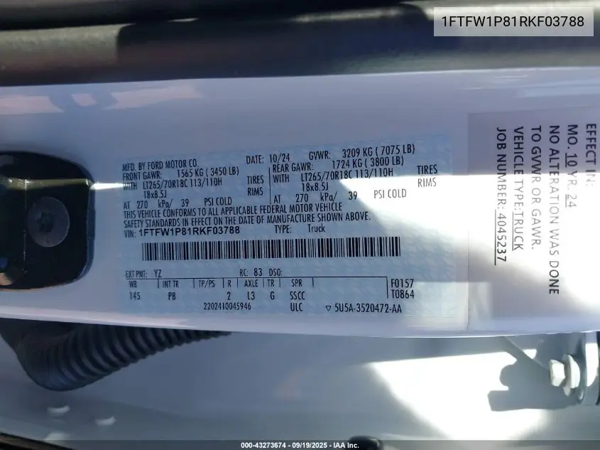 1FTFW1P81RKF03788 2024 Ford F-150 Police Responder Xl