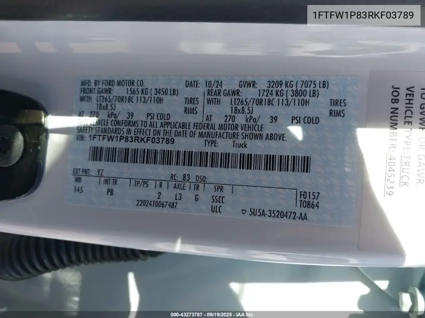 1FTFW1P83RKF03789 2024 Ford F-150 Police Responder Xl
