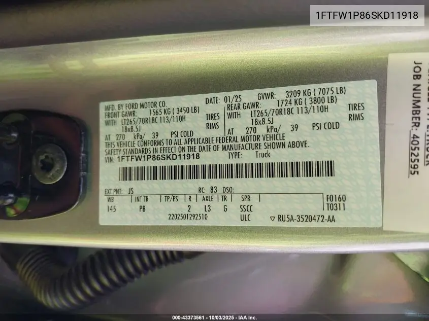 1FTFW1P86SKD11918 2025 Ford F-150 Police Responder Xl