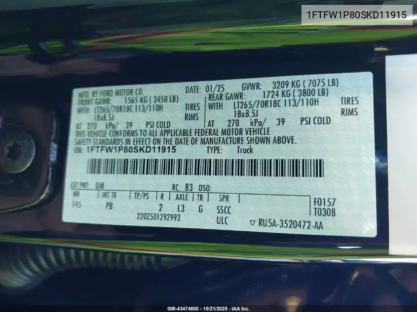 1FTFW1P80SKD11915 2025 Ford F-150 Police Responder Xl