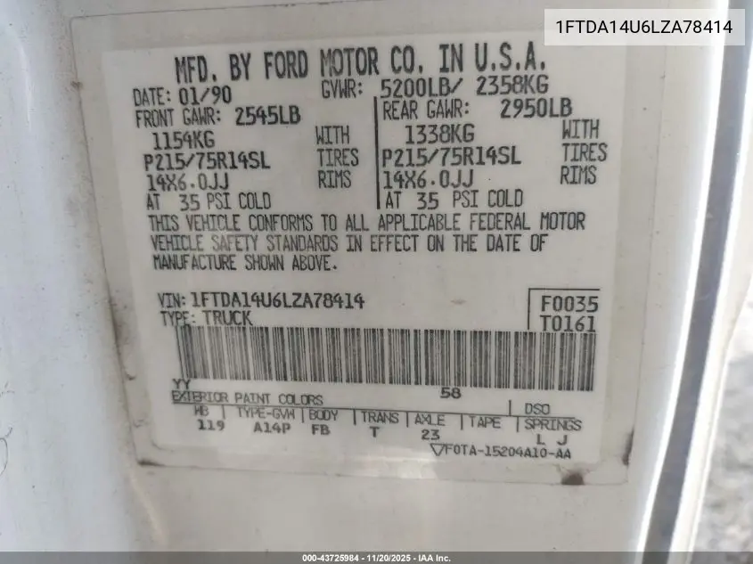 1FTDA14U6LZA78414 1990 Ford Aerostar