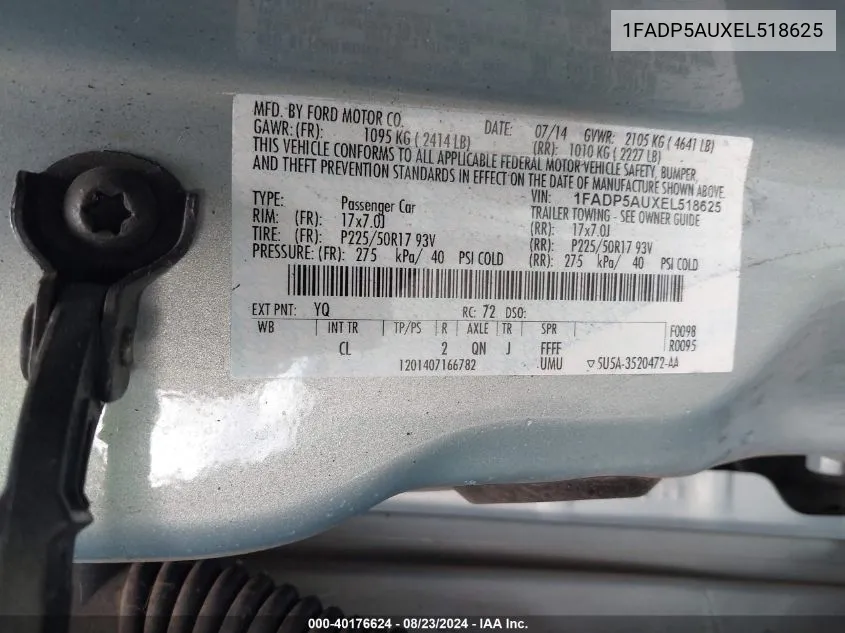 1FADP5AUXEL518625 2014 Ford C-Max Hybrid Se