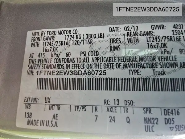 1FTNE2EW3DDA60725 2013 Ford E-250 Commercial