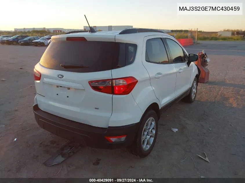 MAJ3S2GE7MC430459 2021 Ford Ecosport Se