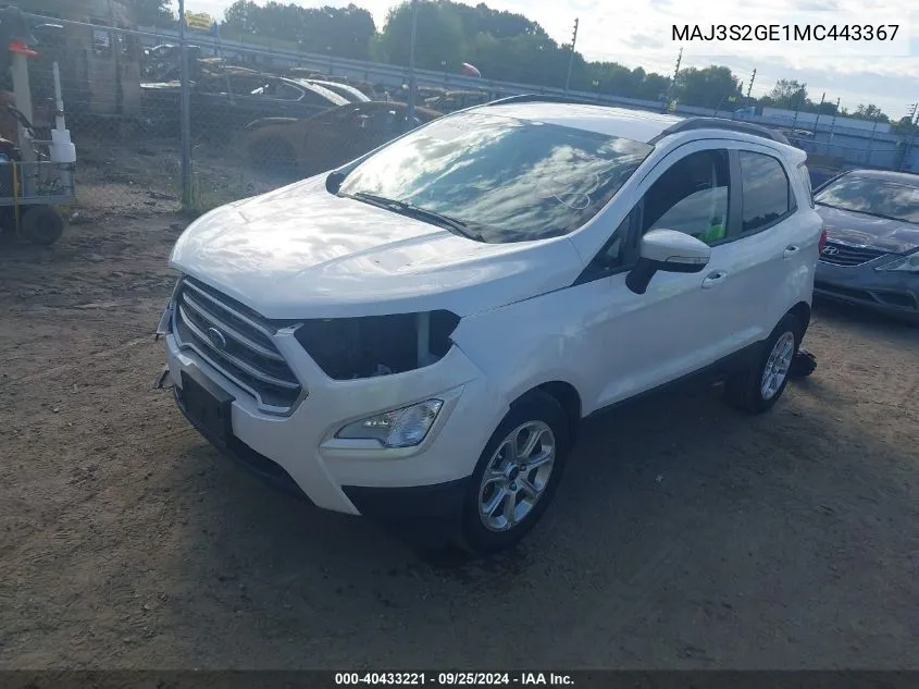 MAJ3S2GE1MC443367 2021 Ford Ecosport Se