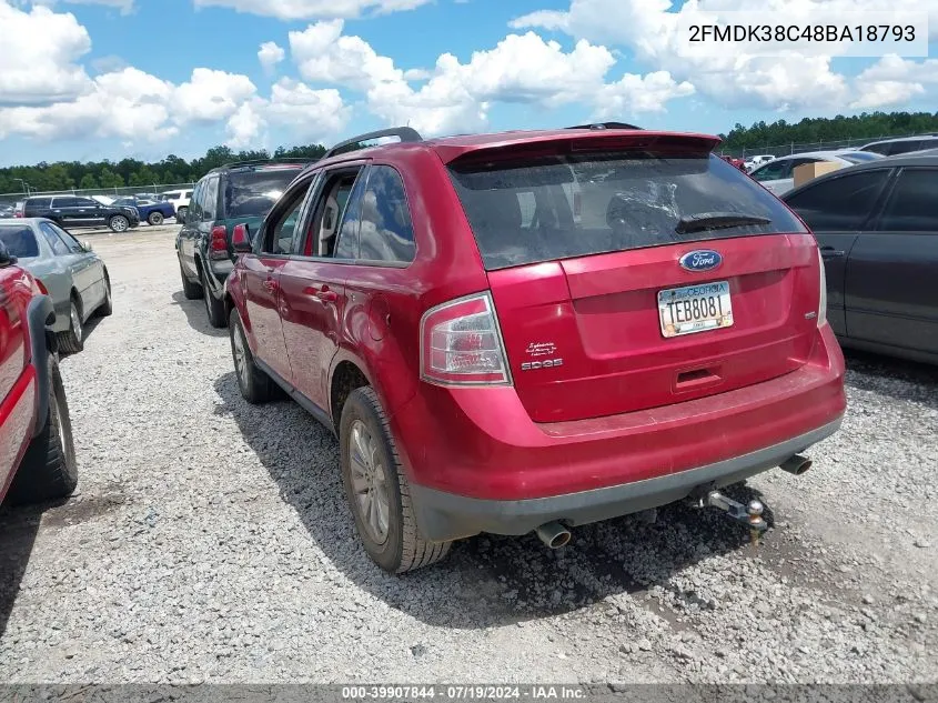 2008 Ford Edge Sel VIN: 2FMDK38C48BA18793 Lot: 39907844