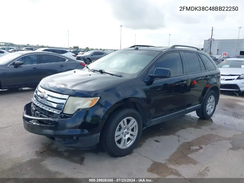 2008 Ford Edge Sel VIN: 2FMDK38C48BB22250 Lot: 39926385