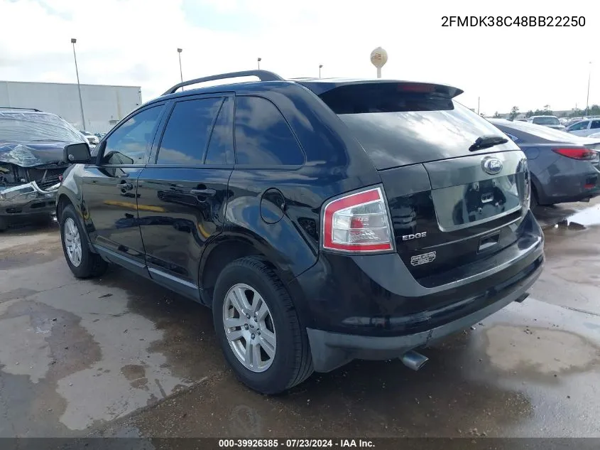 2008 Ford Edge Sel VIN: 2FMDK38C48BB22250 Lot: 39926385