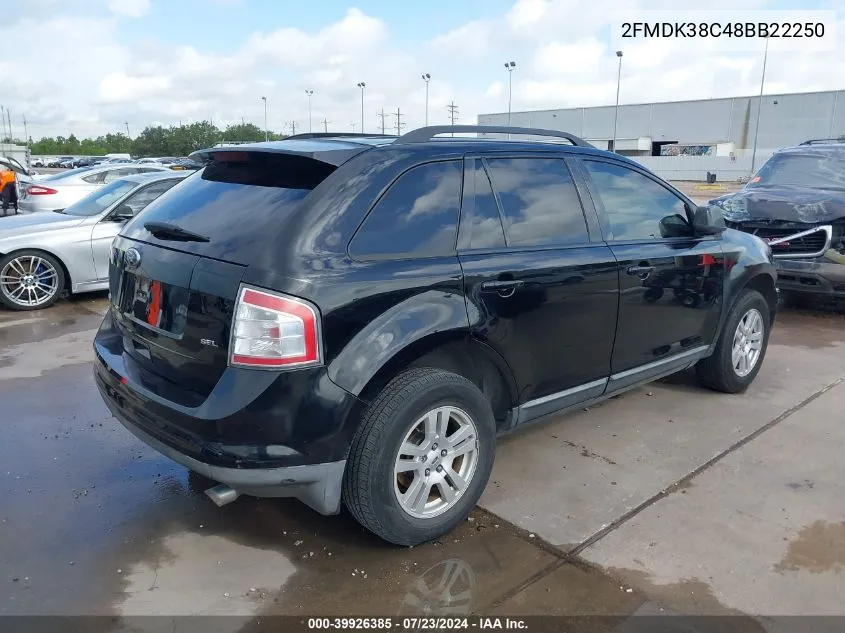 2008 Ford Edge Sel VIN: 2FMDK38C48BB22250 Lot: 39926385