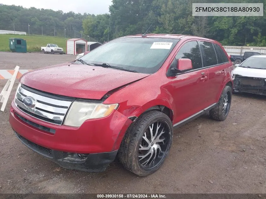 2008 Ford Edge Sel VIN: 2FMDK38C18BA80930 Lot: 39930158