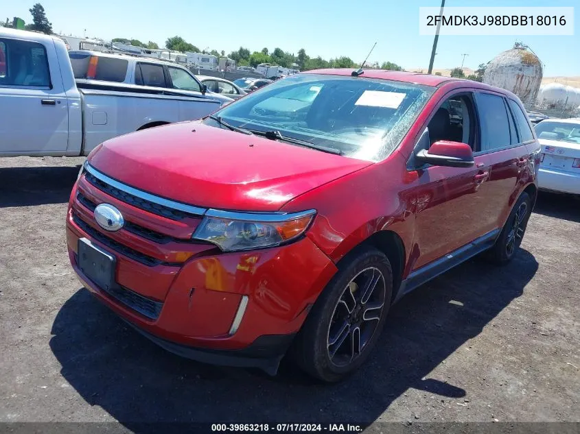 2013 Ford Edge Sel VIN: 2FMDK3J98DBB18016 Lot: 39863218