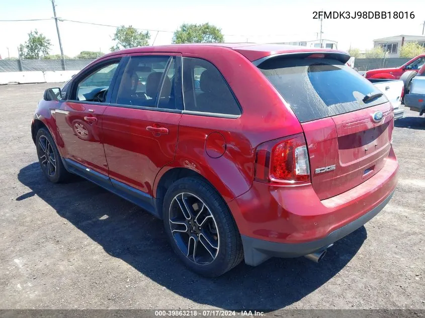 2013 Ford Edge Sel VIN: 2FMDK3J98DBB18016 Lot: 39863218