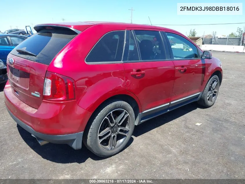 2013 Ford Edge Sel VIN: 2FMDK3J98DBB18016 Lot: 39863218