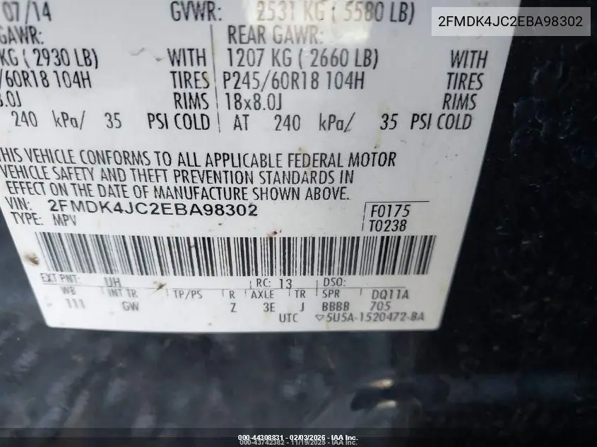 2FMDK4JC2EBA98302 2014 Ford Edge Sel