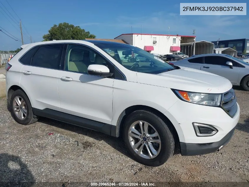 2016 Ford Edge Sel VIN: 2FMPK3J92GBC37942 Lot: 39965246