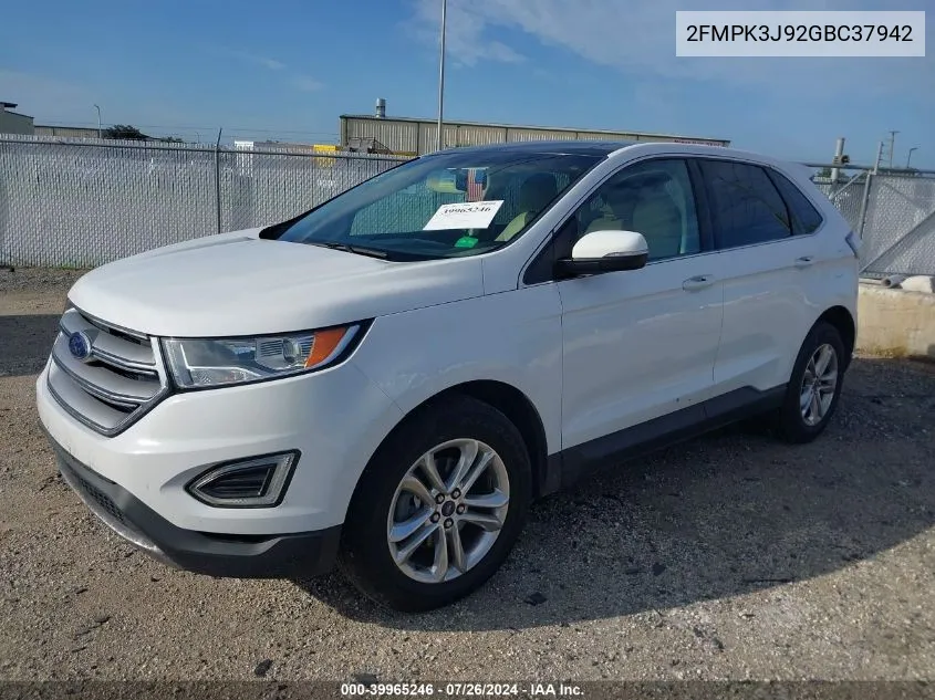 2016 Ford Edge Sel VIN: 2FMPK3J92GBC37942 Lot: 39965246