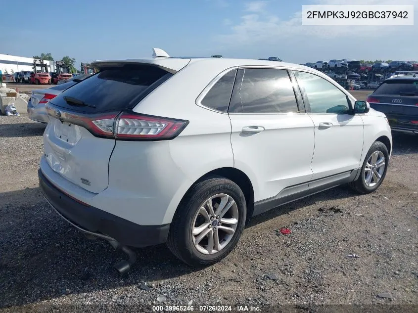 2016 Ford Edge Sel VIN: 2FMPK3J92GBC37942 Lot: 39965246