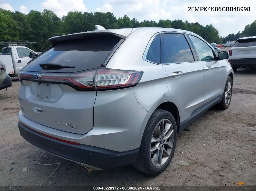 2016 Ford Edge Titanium VIN: 2FMPK4K86GBB48998 Lot: 40228172