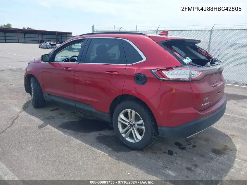 2017 Ford Edge Sel VIN: 2FMPK4J88HBC42805 Lot: 39881733