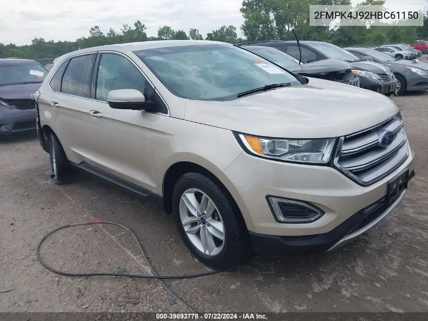 2017 Ford Edge Sel VIN: 2FMPK4J92HBC61150 Lot: 39893778