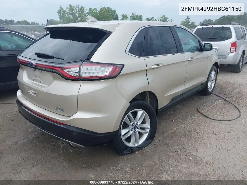 2017 Ford Edge Sel VIN: 2FMPK4J92HBC61150 Lot: 39893778