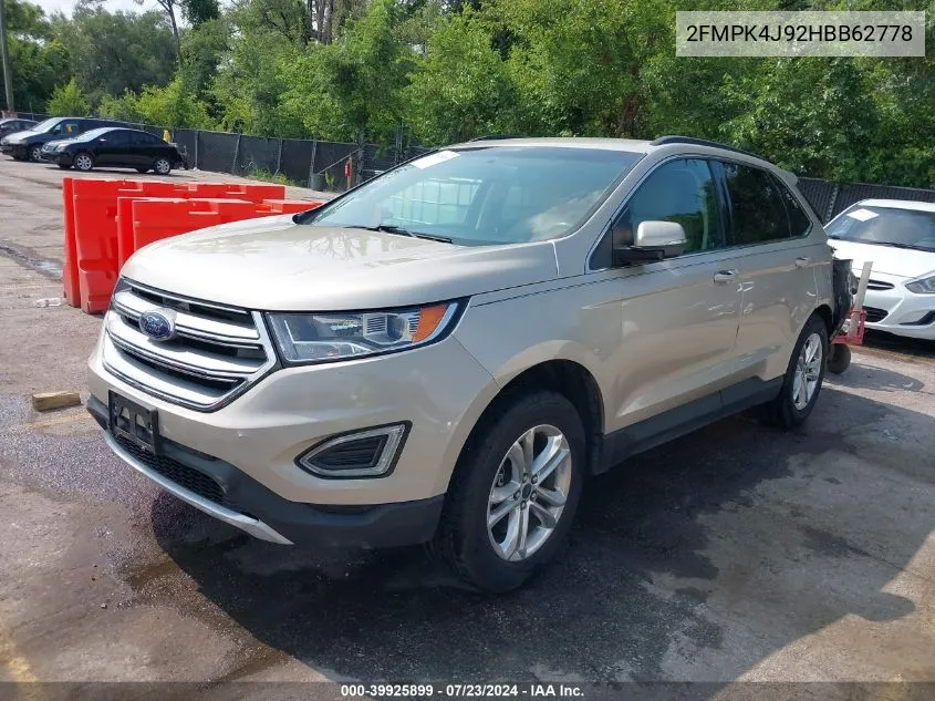 2017 Ford Edge Sel VIN: 2FMPK4J92HBB62778 Lot: 39925899