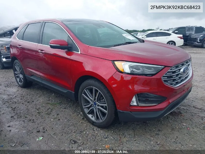 2019 Ford Edge Titanium VIN: 2FMPK3K92KBC68423 Lot: 39902159