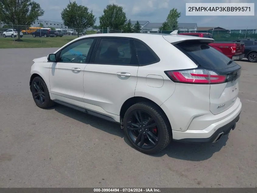 2019 Ford Edge St VIN: 2FMPK4AP3KBB99571 Lot: 39904494